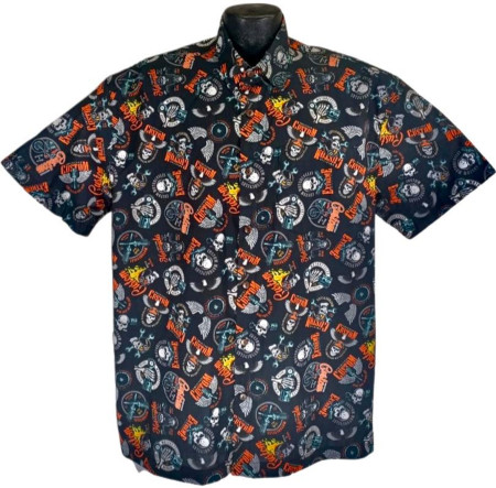 Skull and Motorcycle Hawaiian shirt-Made in USA- 100% Cotton